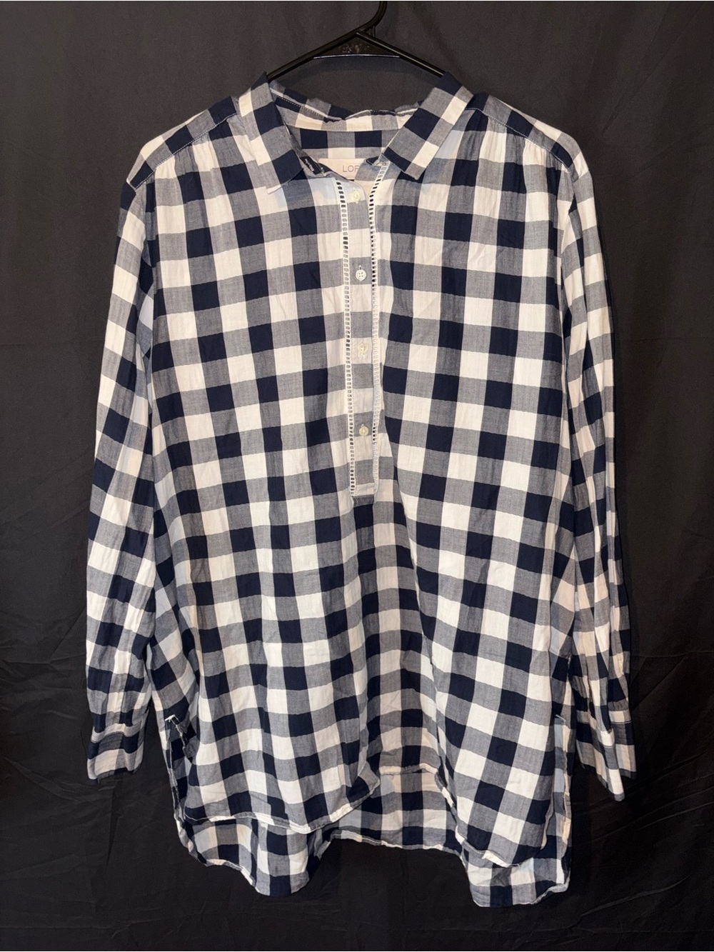 LOFT Buffalo Check Crochet Popover Tunic